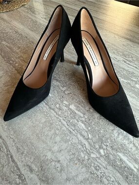 Zara Black Pointed-Toe Suede Stiletto Pumps size 40